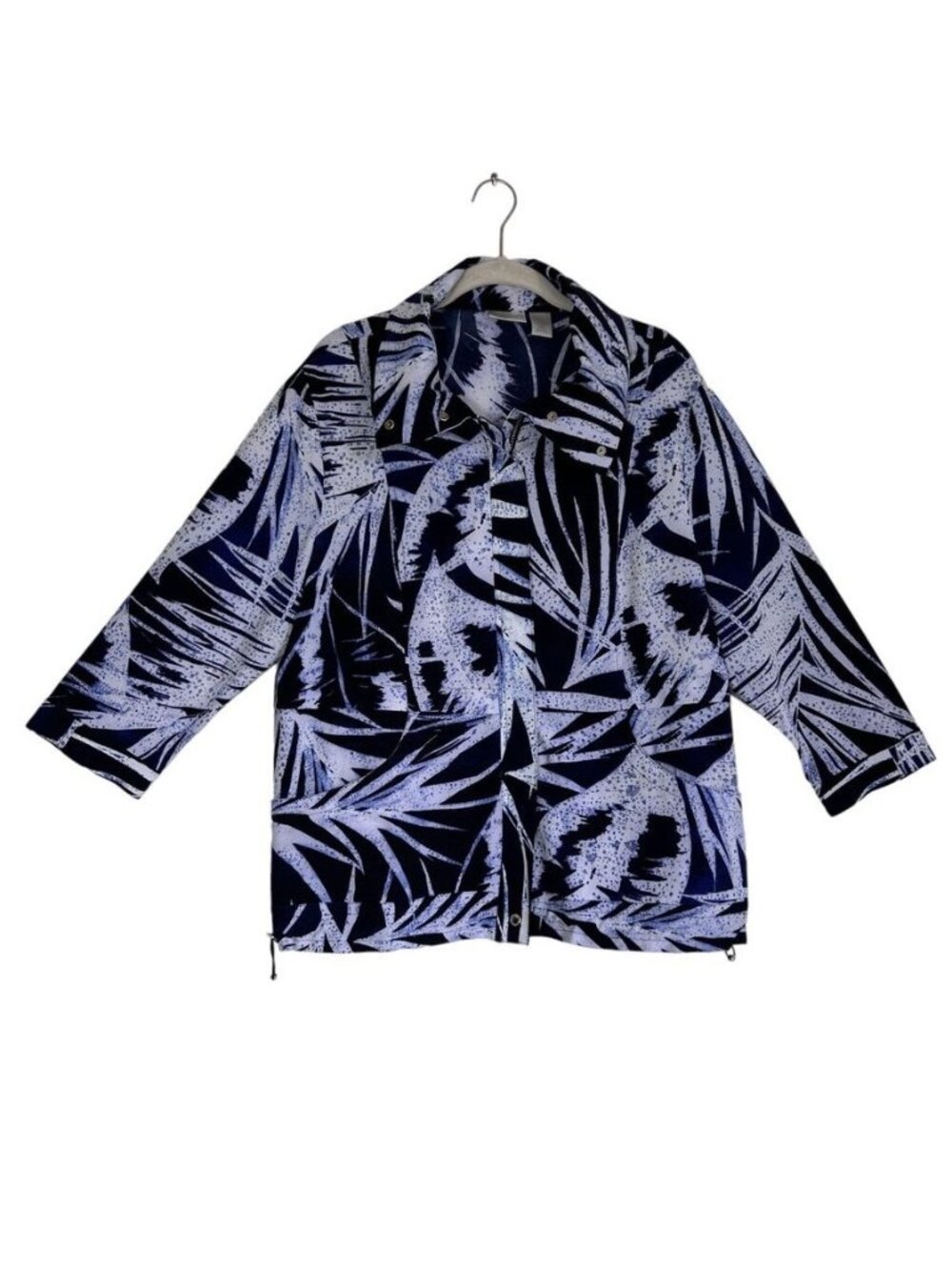 Zenergy by Chico's Zip Abstract Print Jacket in Blue/White - Size 2 (Large)